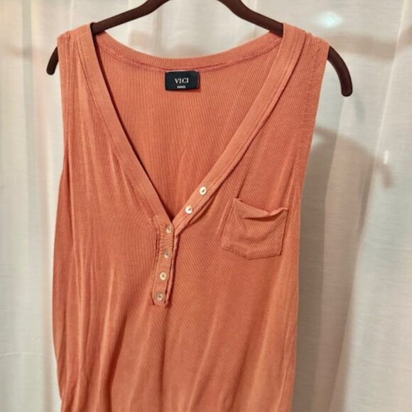 Vici Burnt Orange Ribbed Henley Tank Top - Picture 1 of 3